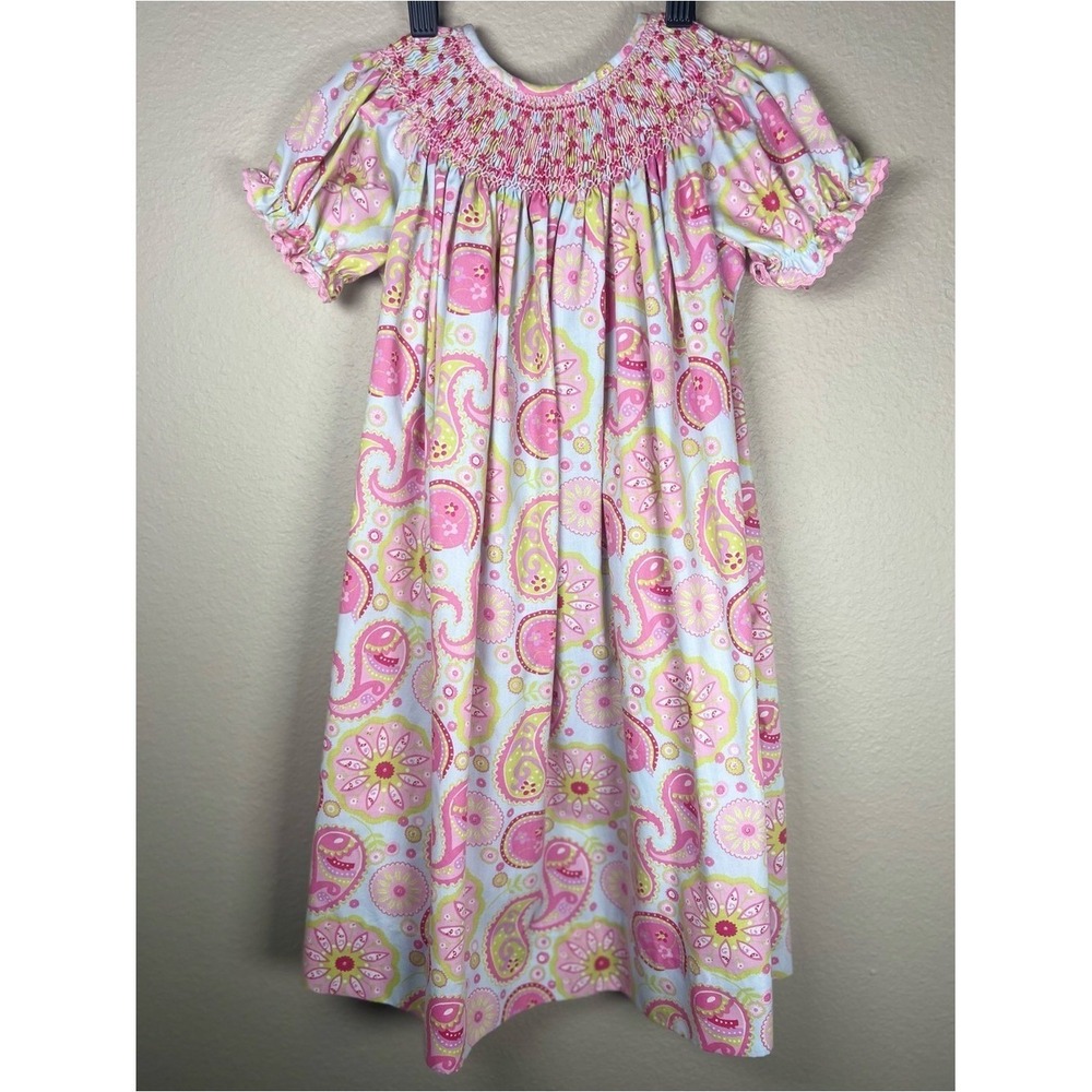 Bundle Smocked Bishop Dresses 3T 4T Pink Gingham Hula Paisley Sweet South - Picture 8 of 13